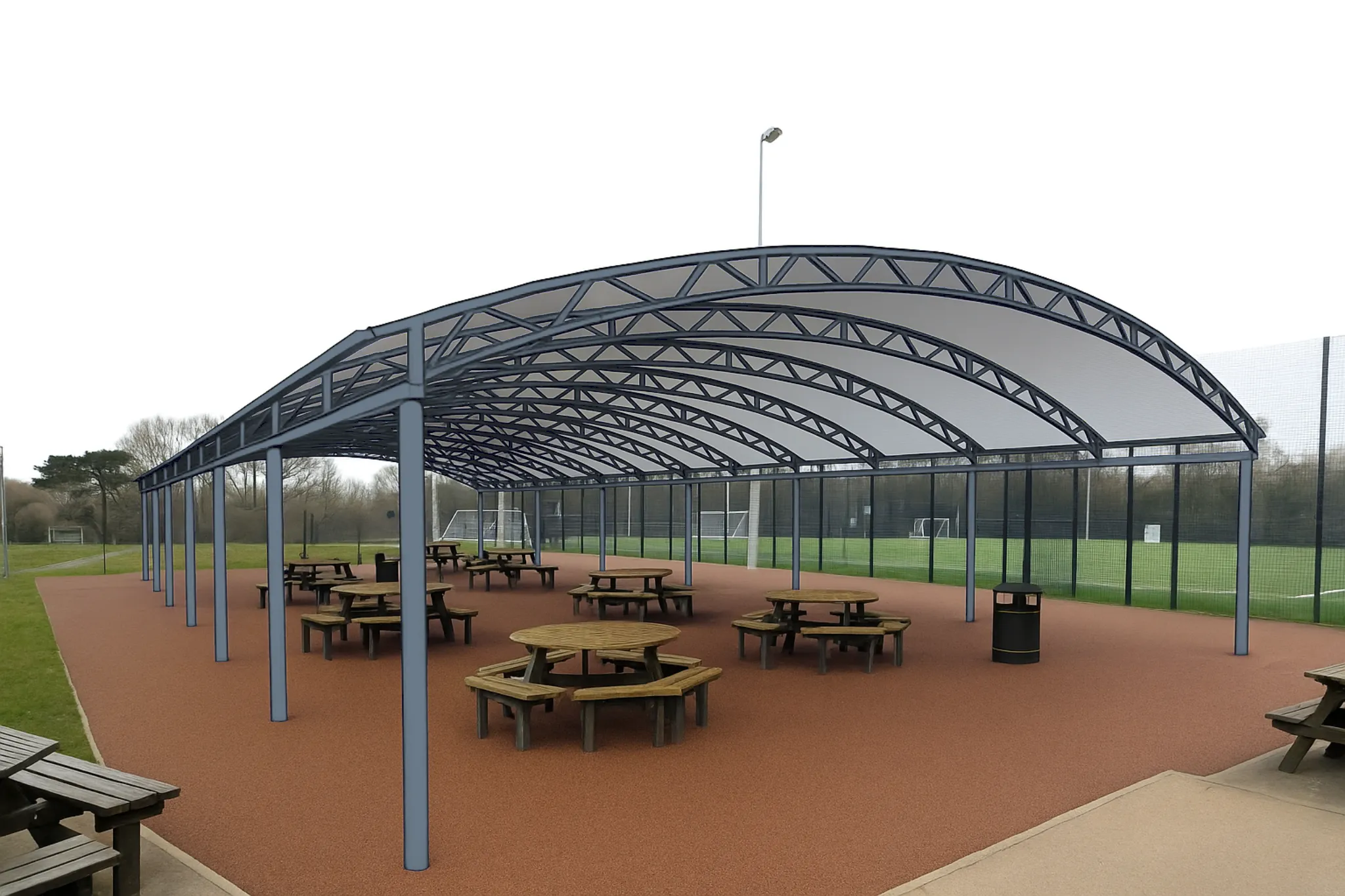 Render of the planned canopy seating area by the All-Weather Pitch